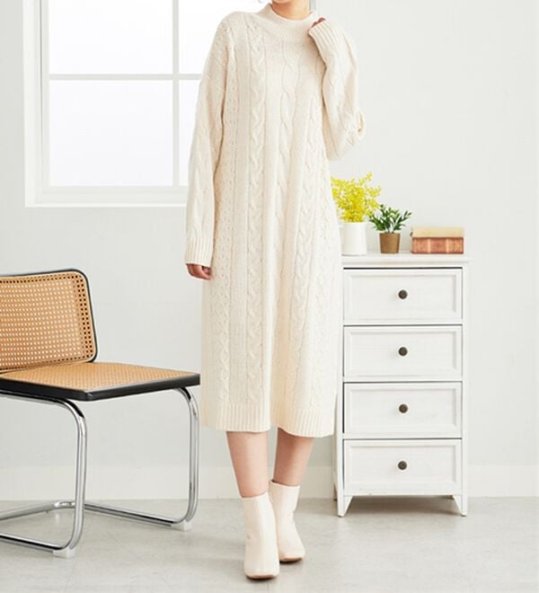 BELLUNA（ベルーナ）の「ケーブル柄ロング丈ニットワンピース（ニットワンピース）」｜詳細画像