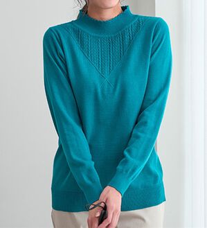 BELLUNA（ベルーナ）の「静電防止！洗えるウール入り透かし編みセーター（ニット・セーター）」｜ターコイズ