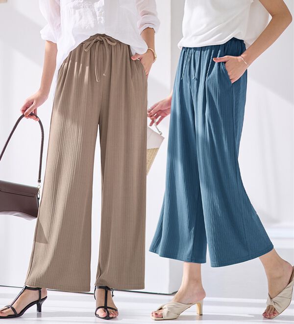 alotta（アロッタ）の「【選べる丈】のびのびストレッチリブワイドパンツ（クロップドパンツ）」｜詳細画像