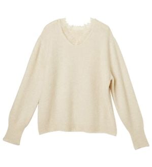 RANAN（ラナン）の「レース付Ｖネックニットプルオーバー（ニット・セーター）」｜アイボリー
