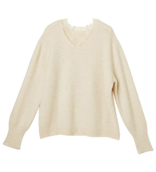 RANAN（ラナン）の「レース付Ｖネックニットプルオーバー（ニット・セーター）」｜アイボリー