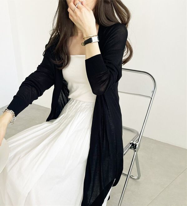 GeeRA（ジーラ）の「【3つの機能付】ロングニットカーディガン（ミディ丈）（ニットカーディガン）」｜詳細画像