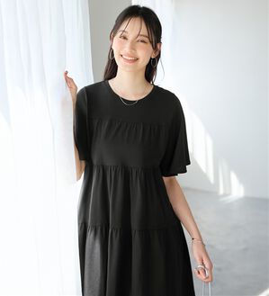 alotta（アロッタ）の「楽に可愛く！ふんわり綿混ティアードチュニック（チュニック）」｜ブラック