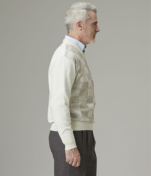 「＜ダンロップ・リファインド＞日本製ブロック柄Ｖセーター（メンズニット・セーター）」｜詳細画像