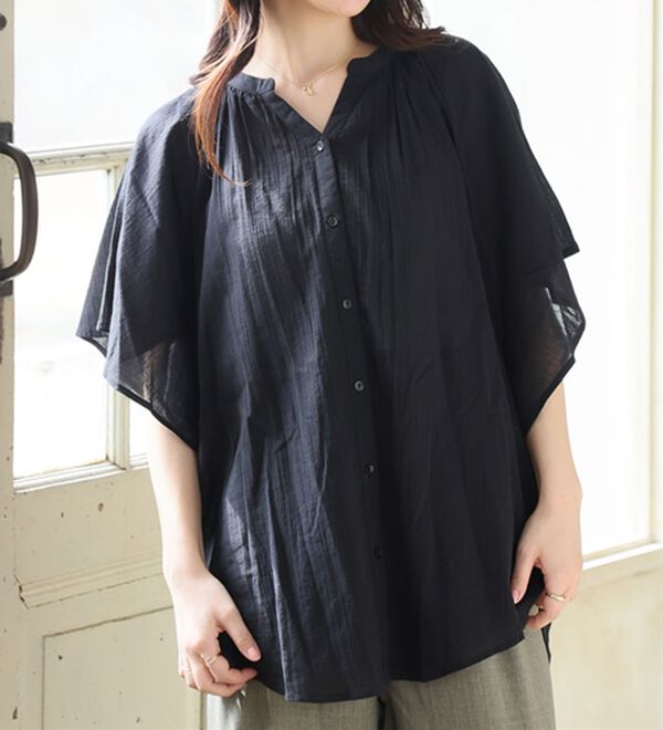 A HAPPY MARILYN（アハッピーマリリン）の「【Ｌ～６Ｌ】【風通るプレミアム】フレアスリーブワイドブラウス（ブラウス）」｜ブラック