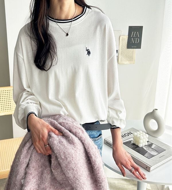 GeeRA（ジーラ）の「【Ｕ．Ｓ．　ＰＯＬＯ　ＡＳＳＮ．】配色ラインロンＴ（カットソー）」｜オフホワイト