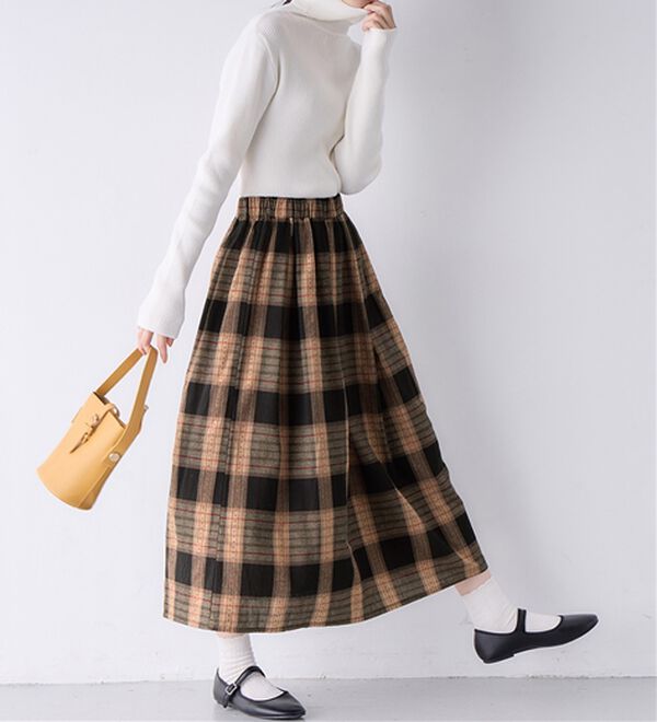 Viola e Viola（ヴィオラ エ ヴィオラ）の「ふんわりタックチェックミモレスカート（ロングスカート）」｜詳細画像