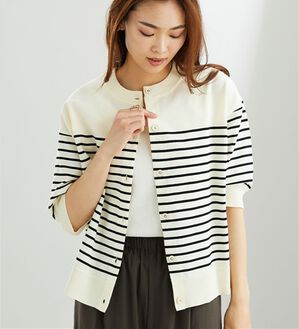 BELLUNA（ベルーナ）の「【快適Ｌａｂ．】洗える！軽い！５分袖ニットカーディガン（ニットカーディガン）」｜ボーダー