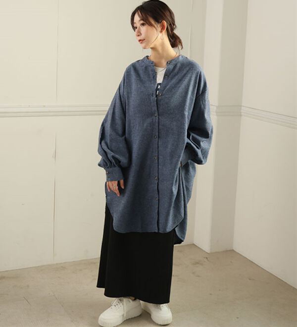 A HAPPY MARILYN（アハッピーマリリン）の「【ＬＬ～８Ｌ】フランネル チェック バンドカラー 裾ラウンド チュニック（チュニックワンピース）」｜詳細画像