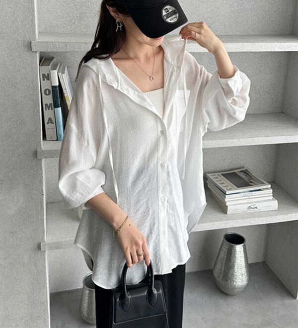 GeeRA（ジーラ）の「羽織にも◎フード付きオーバーサイズシャツ（シャツ）」｜詳細画像