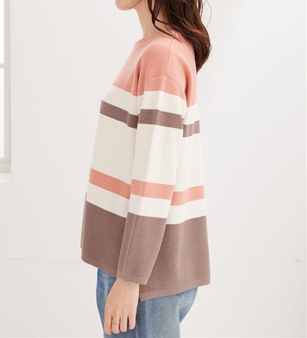 BELLUNA（ベルーナ）の「【暮らし快適ニット】ミラノリブ配色ボーダーニットプルオーバー（ニット・セーター）」｜詳細画像