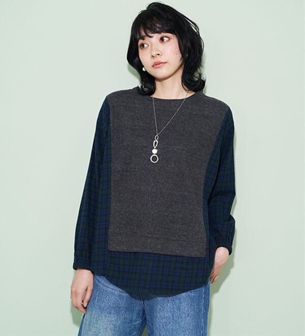 BELLUNA（ベルーナ）の「チェック柄切替デザインプルオーバー（ニット・セーター）」｜詳細画像