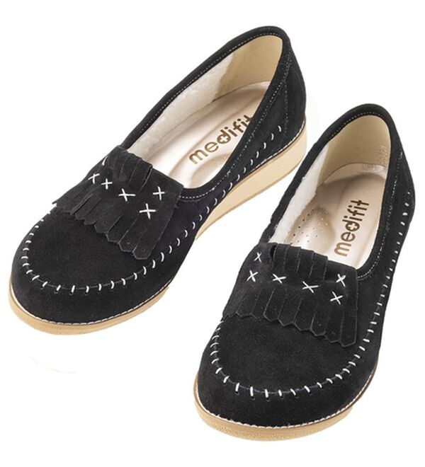 ルフラン（ルフラン）の「外反母趾対応＜メディフィット＞５Ｅあったかボアモカシンシューズ（パンプス）」｜ブラック