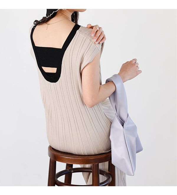 配色デザインバックオープンニットワンピ - ベルーナ【公式】 