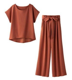 alotta（アロッタ）の「【２点セット】ひんやり涼しいこなれセットアップ（セットアップ）」｜ブラウン