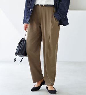 BELLUNA（ベルーナ）の「シュッと体型カバー！ワイドテーパード美脚パンツ（フルレングスパンツ）」｜モカカーキ