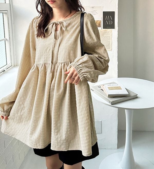 GeeRA（ジーラ）の「前後２ＷＡＹリボンペプラムチュニック（チュニック）」｜詳細画像