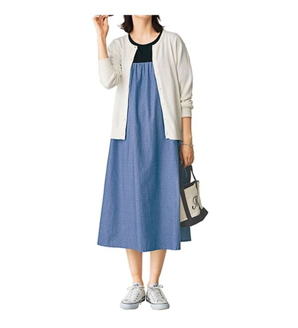 BELLUNA（ベルーナ）の「一枚着て体型カバー！異素材切替ワンピース（ドッキングワンピース）」｜詳細画像