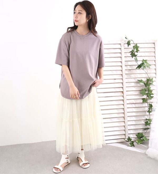 A HAPPY MARILYN（アハッピーマリリン）の「【Ｍ～８Ｌ】【ハッピーさらりん】裾ラウンド五分袖Ｔシャツ（Tシャツ）」｜詳細画像