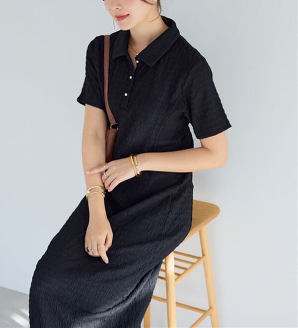 alotta（アロッタ）の「ゴールドボタンポロワンピース（カットソーワンピース）」｜詳細画像