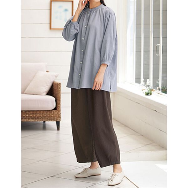 BELLUNA（ベルーナ）の「綿１００％ゆったりバンドカラーブラウス（ブラウス）」｜詳細画像