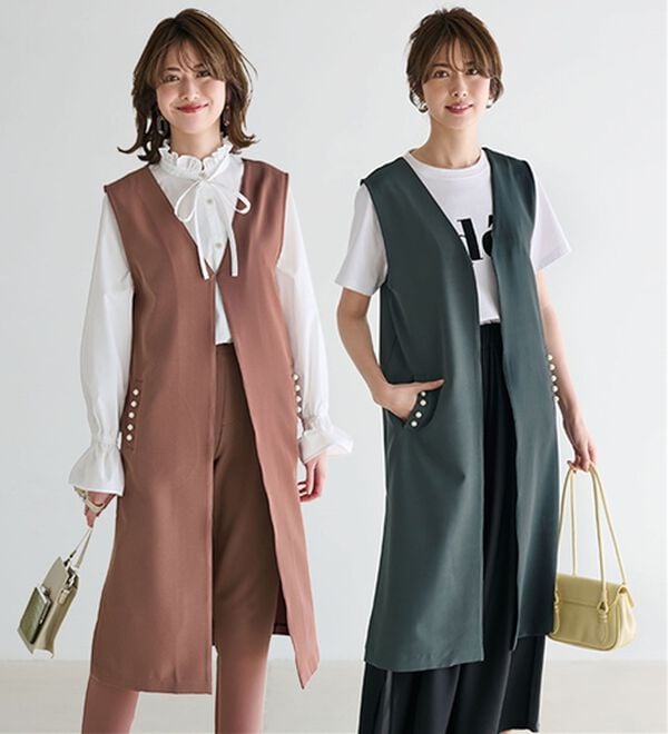 RANAN（ラナン）の「【セットアップ対応】パール調ビジュー付ロングジレ（ジレ）」｜詳細画像