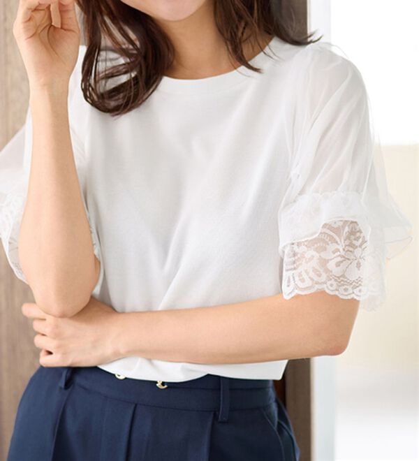 alotta（アロッタ）の「上品袖レース使いプルオーバー（カットソー）」｜詳細画像