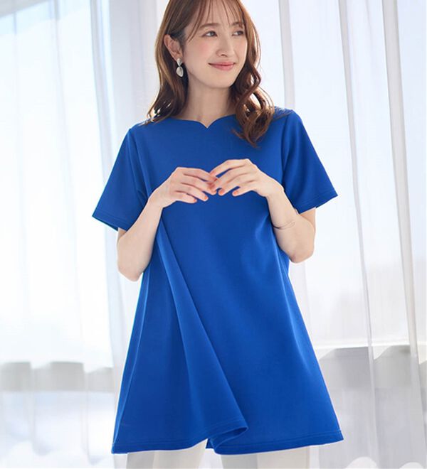 alotta（アロッタ）の「【接触冷感】さらっと快適！高見えフレアーロングチュニックＴシャツ（チュニック）」｜詳細画像