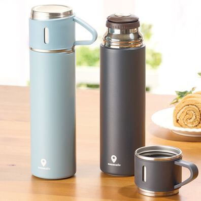 「コップ付真空二重ボトル４５０ｍｌ　２色組（その他キッチン用品）」