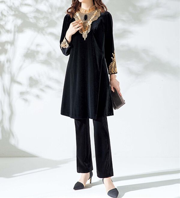 ルフラン（ルフラン）の「ベロア素材チュニックパンツスーツ＜アンレナ＞（パンツスーツ）」｜黒