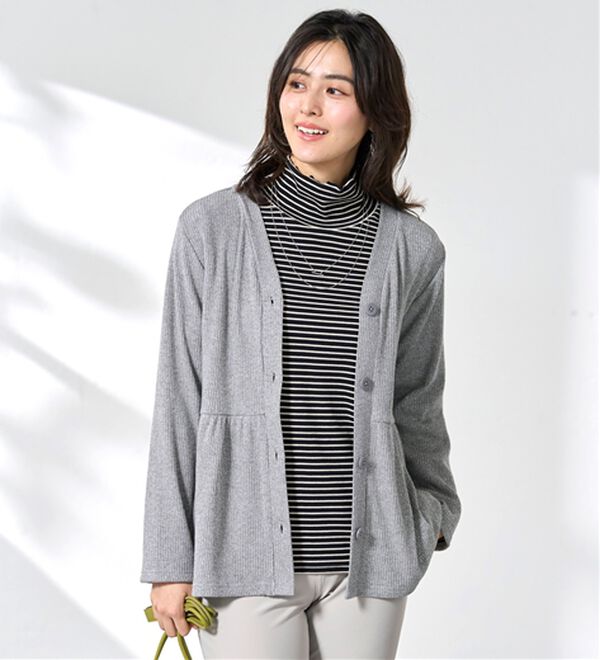 BELLUNA（ベルーナ）の「なめらか素材ハイネックボーダープルオーバー（カットソー）」｜詳細画像