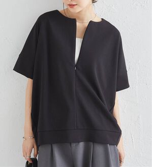 RANAN（ラナン）の「【4つの機能付】ひんやりハーフジップコクーンチュニック（チュニック）」｜ブラック