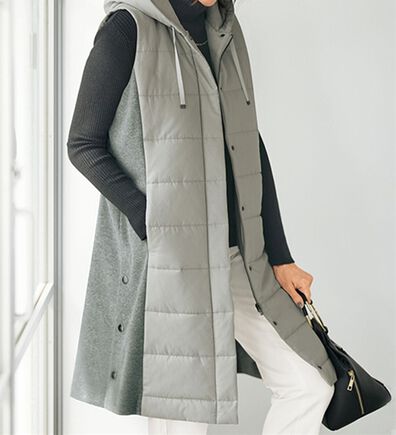 BELLUNA（ベルーナ）の「細見え中わたキルト切替ロングベスト（中わたコート・ベスト）」