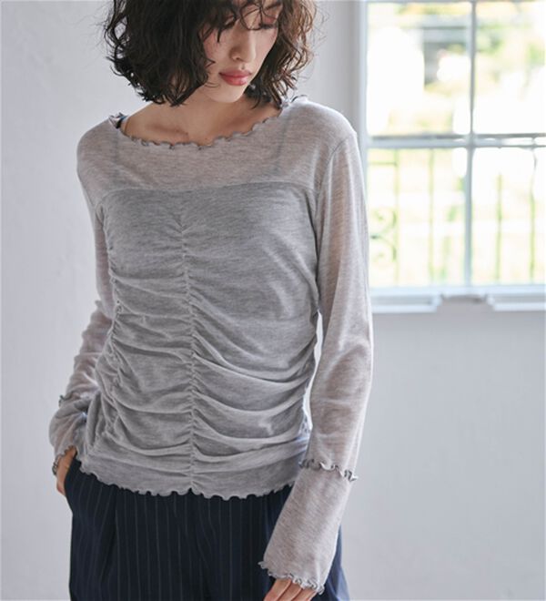 RANAN（ラナン）の「ギャザーデザインシアーTシャツ（Tシャツ）」｜詳細画像