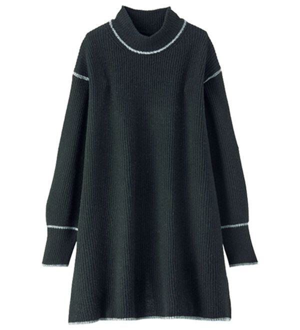 BELLUNA（ベルーナ）の「やわらかウールカシミヤ配色デザインチュニック（チュニック）」｜黒系