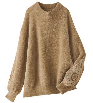 BELLUNA（ベルーナ）の「ふんわりシャギー袖レース使いセーター（ニット・セーター）」｜キャメル