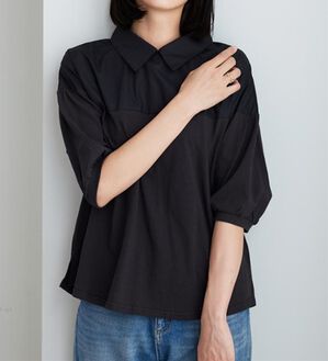 BELLUNA（ベルーナ）の「衿付き異素材切替プルオーバー（カットソー）」｜黒