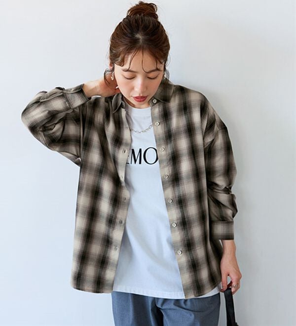 BELLUNA（ベルーナ）の「サラッと軽い！チェック柄シャツ（シャツ）」｜アイボリー系