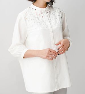 BELLUNA（ベルーナ）の「マーゼライズコットン１００％　アルガンオイル加工刺しゅう使いブラウス（ブラウス）」｜詳細画像