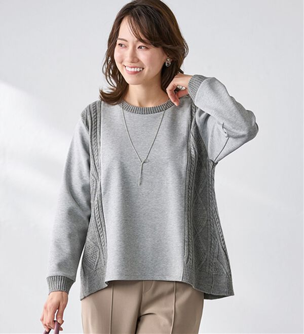 BELLUNA（ベルーナ）の「ケーブル柄ニット切替プルオーバー（カットソー）」｜詳細画像