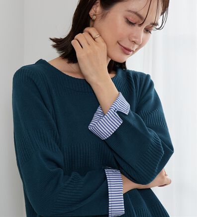 BELLUNA（ベルーナ）の「後ろボタンボーダージャカードワンピース（その他ワンピース）」