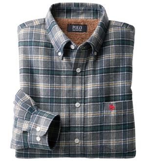 「＜ポロ・ビーシーエス＞裏ボアチェックシャツ（メンズシャツ）」｜グレー