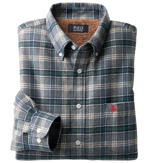 「＜ポロ・ビーシーエス＞裏ボアチェックシャツ（メンズシャツ）」｜グレー