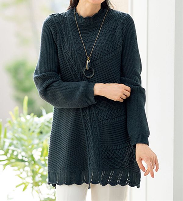 ルフラン（ルフラン）の「手編み風のデザインニットチュニック（ニット・セーター）」｜詳細画像