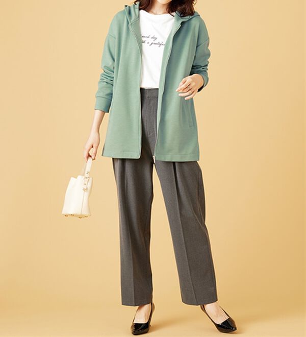 BELLUNA（ベルーナ）の「フードデザインとろみ素材ジップアップパーカー（パーカー）」｜詳細画像