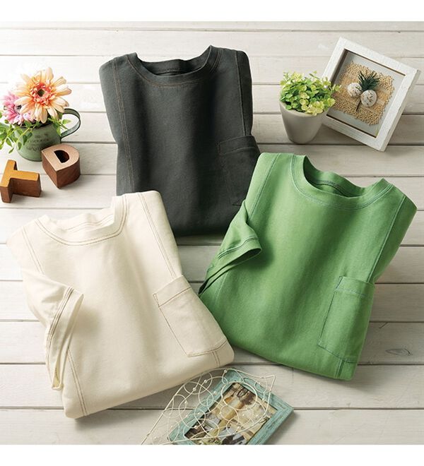 ルフラン（ルフラン）の「【３色組】ひんやり！ポケット付ステッチゆるＴシャツ（カットソー）」｜詳細画像
