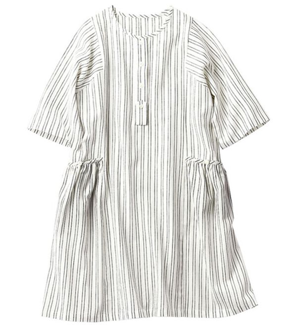 BELLUNA（ベルーナ）の「さらさら綿麻ストライプチュニック（チュニック）」｜オフホワイトストライプ