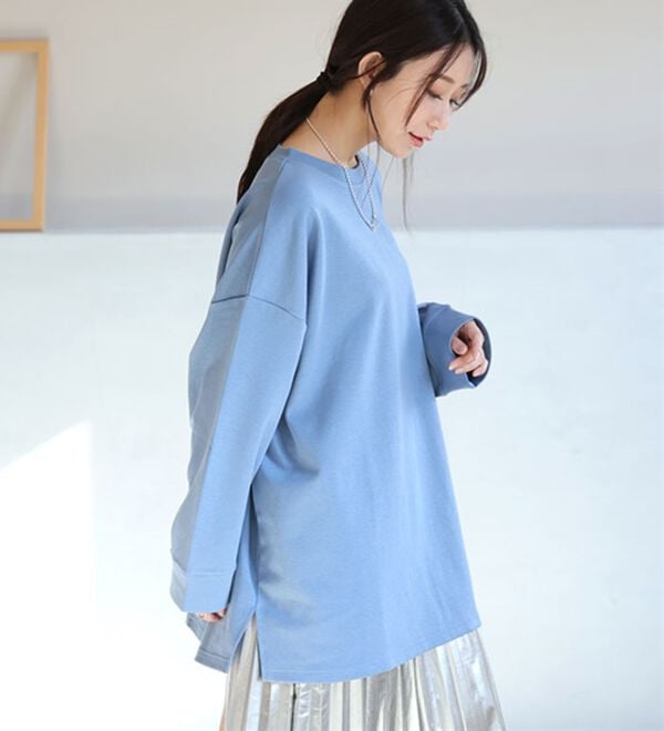 A HAPPY MARILYN（アハッピーマリリン）の「【Ｍ～８Ｌ／選べる袖丈】綿トレーナーライクビッグシルエットＴシャツ（Tシャツ）」｜詳細画像