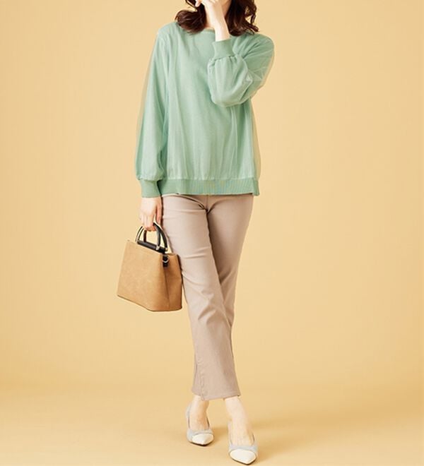 BELLUNA（ベルーナ）の「チュール重ねニットプルオーバー（ニット・セーター）」｜詳細画像