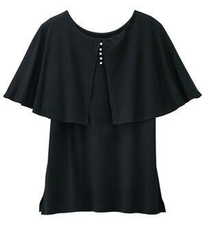 RANAN（ラナン）の「ひんやり！ケープ風デザインカットソーブラウス（カットソー）」｜ブラック